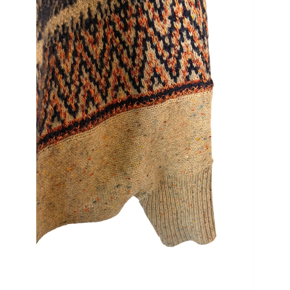 Anthropologie Sleeping On Snow Sweater Poncho Women Medium Beige Fair Isle Wool - Picture 7 of 12